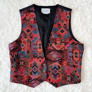 VTG Deborah Murray Women Geometric Aztec Tribal Tapestry Vest SMALL Boho Classic